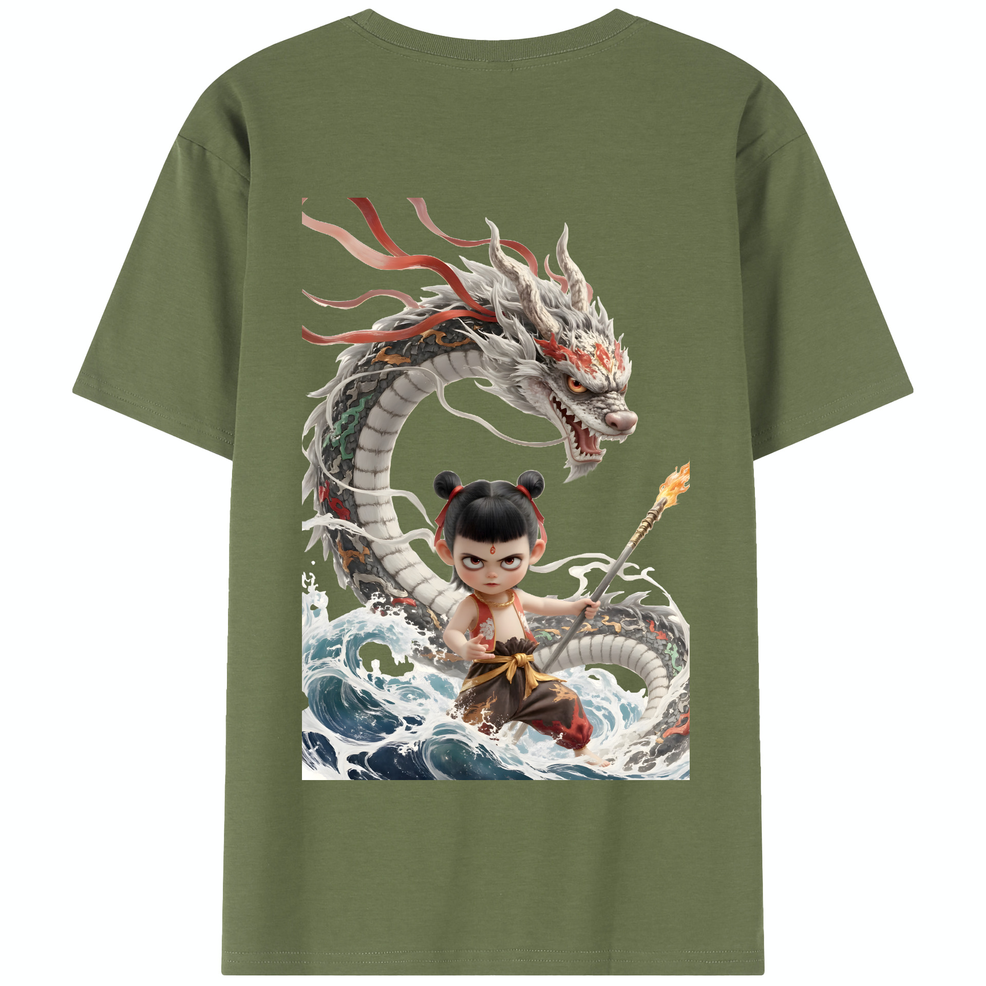 （画像用） Ne Zha 2 ナタ 魔童の大暴れ 綿100％半袖Tシャツ（背面プリント）